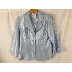 PLAZA & SOUTH Women's 12 Light Blue Button Front 3/4 Sleeve Elegant Chic Blazer